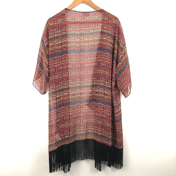 LuLaRoe Monroe Kimono Sheer Black Fringe L - Picture 2 of 7